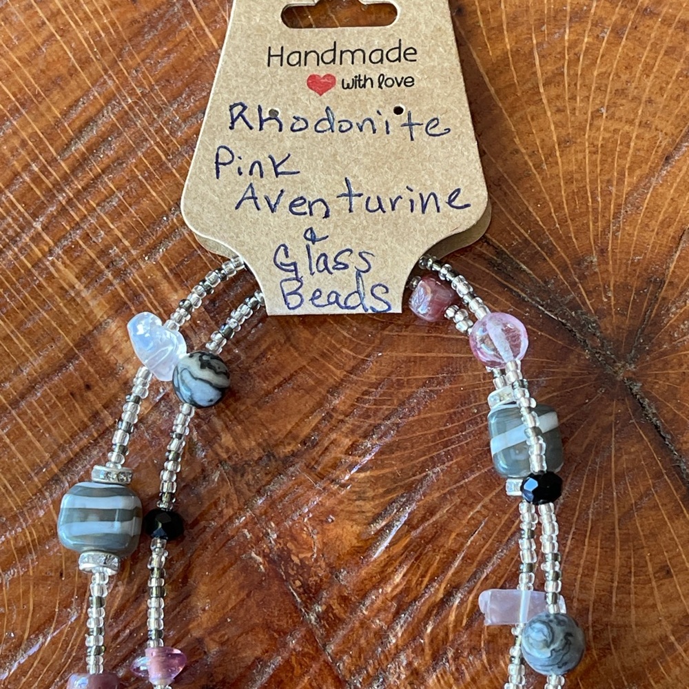 Rhodonite Pink Aventurine & Glass Beaded Necklace